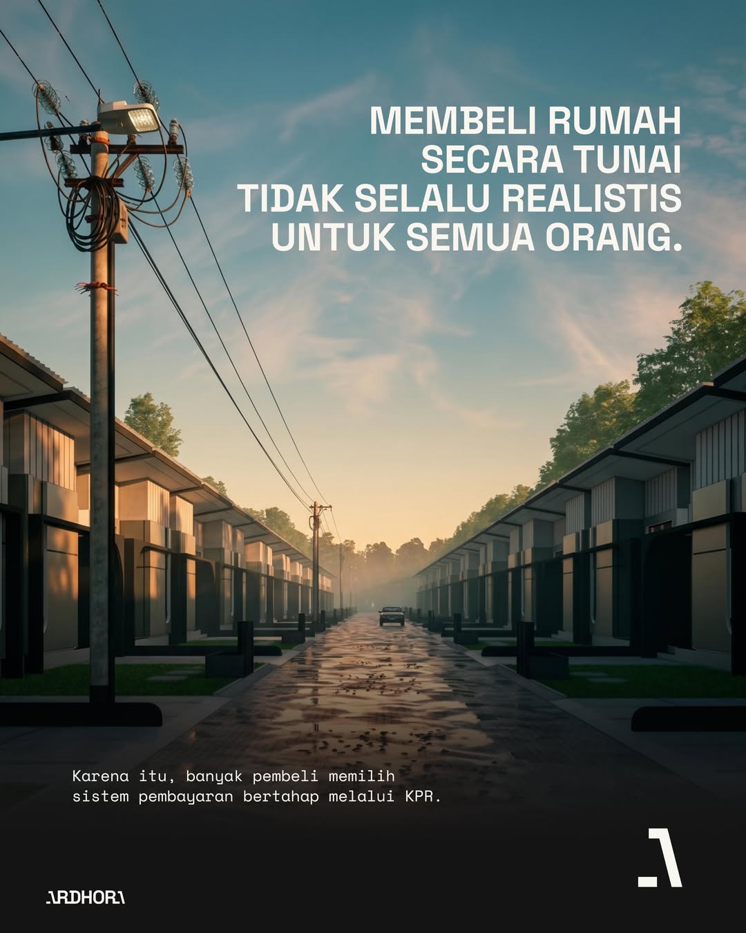 Perspektif jalan kawasan Ardhora Living saat matahari terbit