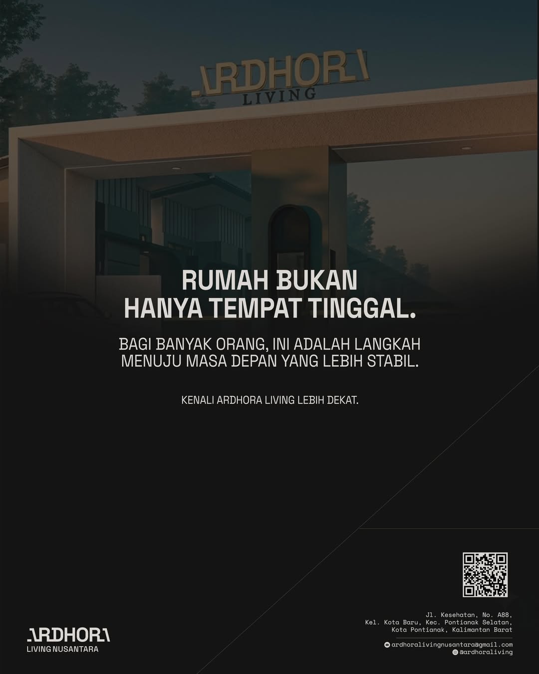 Gerbang kanopi kawasan Ardhora Living saat senja